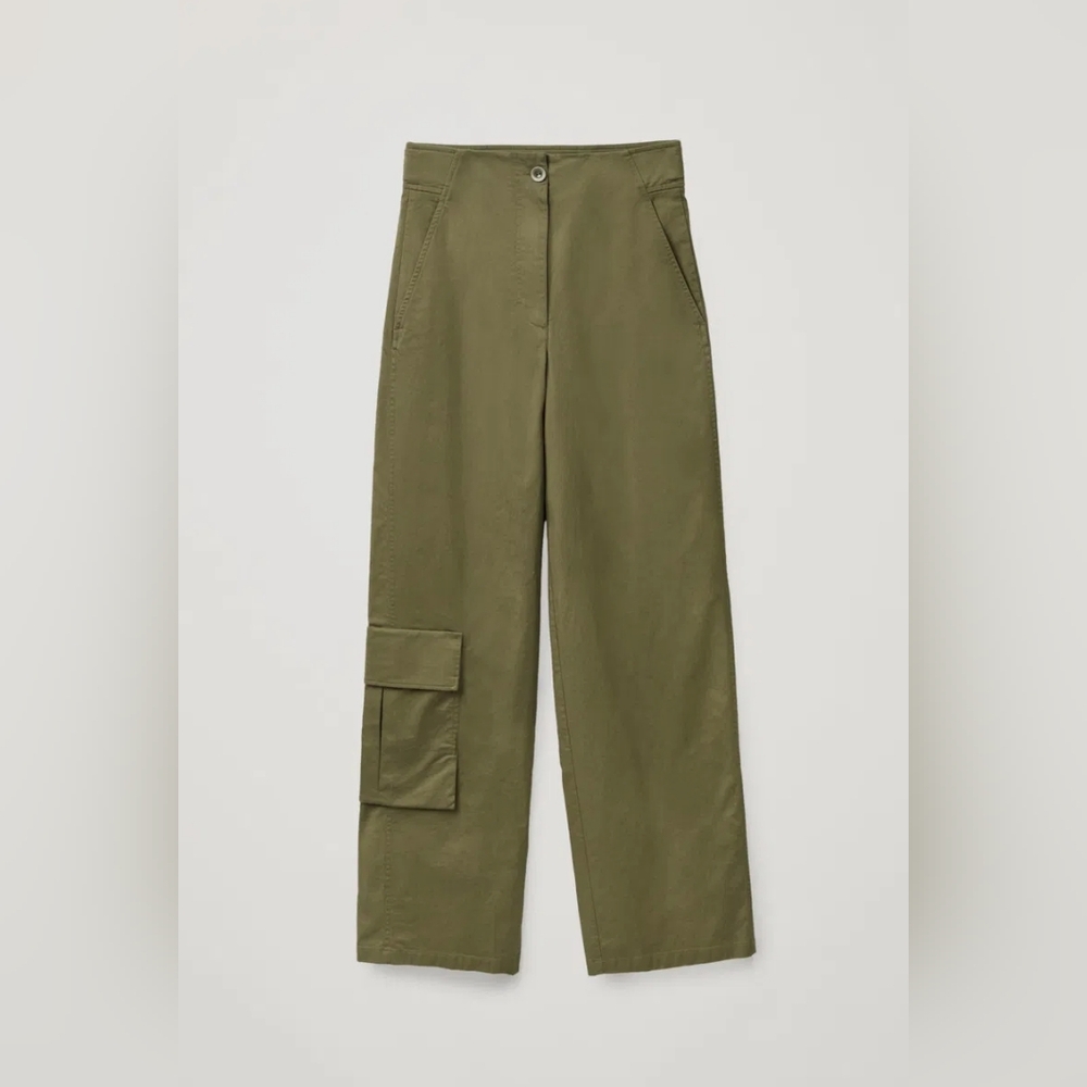 Cos Super Highrise Wide Leg Cargo Pants Cotton Army Green Size 12